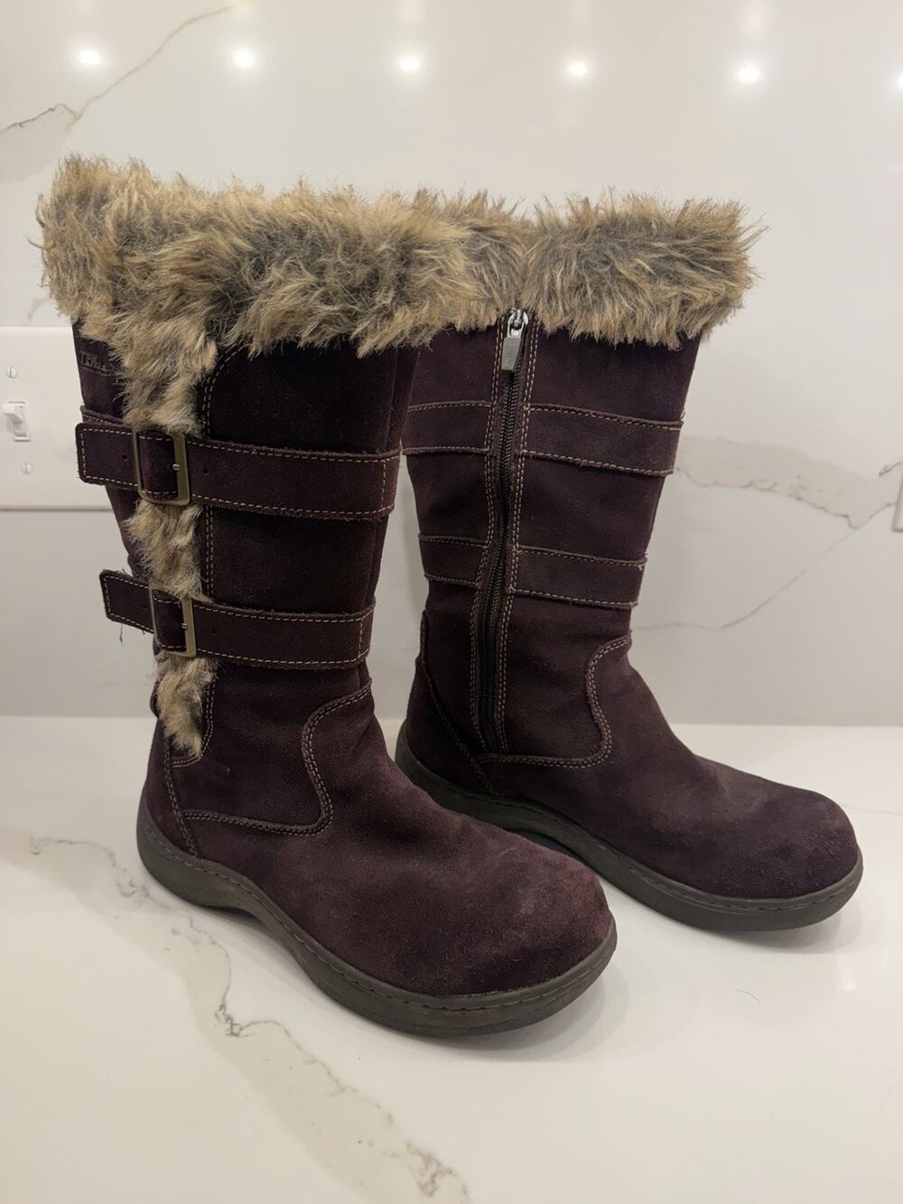 L.L.Bean TEK2.5 Women’s 7 M Brown Suede Winter Boots Faux Fur Buckle